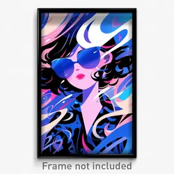 Art Poster - Woman Feeling Awe Wearing Glossy Blue Tinted Eyewear (Print)