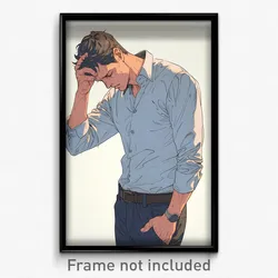 Anime Art Poster - Man Feeling Sorrow Wearing Carefree Untucked Shirt (Print)