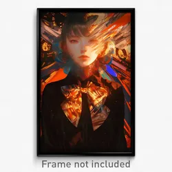 Art Poster - Woman Feeling Interest Wearing Fantastic Orange Bowtie (Print)