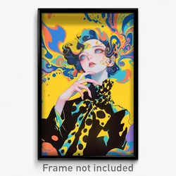 Art Poster - Woman Feeling Dazed Wearing Wavy Black Bowtie (Print)
