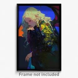 Art Poster - Girl Feeling Submissive Wearing Colorful Dragon Wings (Print)