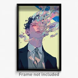 Anime Art Poster - Boy Feeling Homesickness, Well Made Grey Necktie (Print)