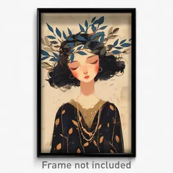 Art Poster - Woman Feeling Focused Wearing Thin Head Wreath (Print)