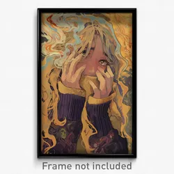 Art Poster - Girl Feeling Depressed Wearing Loud Fur Trimmed Gloves (Print)