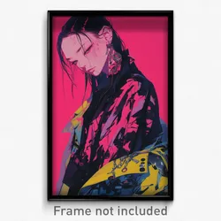 Anime Art Poster - Woman Feeling Unhappy Wearing Rectangular Pink (Print)