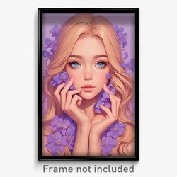 Art Poster - Girls Feeling Content Wearing Wavy Mouth Hair Flower