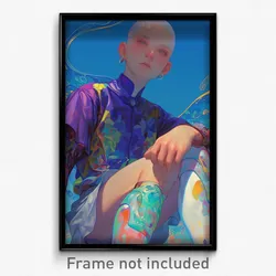 Art Poster - Boy Feeling Bitter Sweetness Wearing Buoyant Elbow Pads (Print)