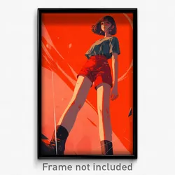 Anime Art Poster - Woman Feeling Melancholy Wearing Strong Red Shorts (Print)