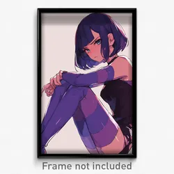 Anime Art Poster - Girl Feeling Upset Wearing Outstanding Purple Legwear (Print)