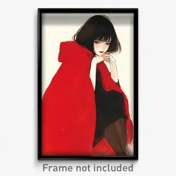 Anime Art Poster - Woman Feeling Dispirited Wearing Impeccable Red Cape (Print)