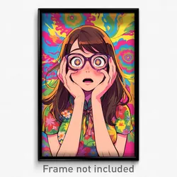Anime Art Poster - Girl Feeling Shocked Wearing Flowery Front Tie Top (Print)