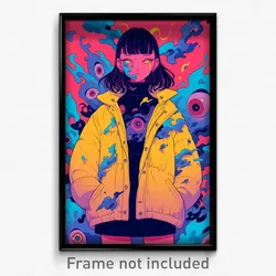 Anime Art Poster - Girl Feeling Disgruntled, Idealistic Yellow Jacket (Print)