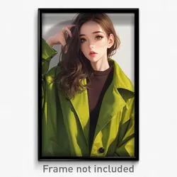 Art Poster - Girl Feeling Resignation Wearing Gorgeous Green Coat (Print)