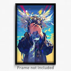 Anime Art Poster - Woman Feeling Pessimism Wearing Flashy Head Wings (Print)