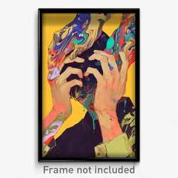 Art Poster - Boy Feeling Agitation Wearing Rundown Hands On Headwear (Print)
