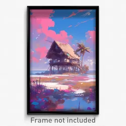 Art Poster - Pink Hut (Psychedelic Trippy Weird 11x17 Print)