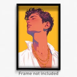 Art Poster - Man Feeling Demoralized Wearing Carefree Gold Necklace (Print)
