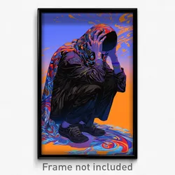 Art Poster - Man Feeling Regret Wearing Complex Multicolored Scarf (Print)