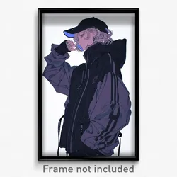 Anime Art Poster - Boy Feeling Vigilance, Scholarly Hooded Track Jacket (Print)