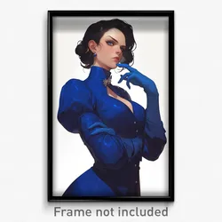 Art Poster - Woman Feeling Suspicious Wearing Scholarly Blue Gloves (Print)