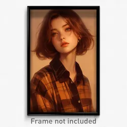 Art Poster - Girl Feeling Patience Wearing Ancient Checkered Shirt (Print)