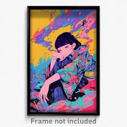 Anime Art Poster - Woman Feeling Relaxed, Thoughtful Detached Sleeves (Print)