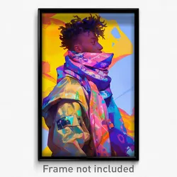 Art Poster - Boy Feeling Self Respecting, Warlike Multicolored Scarf (Print)