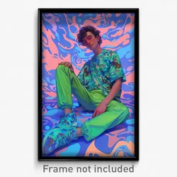 Art Poster - Boy Feeling Pleased Wearing Athletic Green Pants (Print)