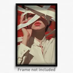 Art Poster - Woman Feeling Love Wearing Glaring White Ribbon (Print)