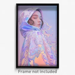 Art Poster - Woman Feeling Contentment Wearing Comfortable Hoodie Lift (Print)