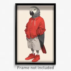 Anime Art Poster - African Grey Parrot Feeling Disgruntled, Brawny Red Footwear