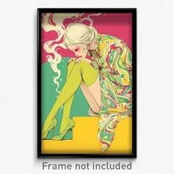 Art Poster - Woman Feeling Politeness Wearing White Green Legwear (Print)