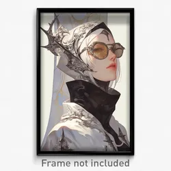 Anime Art Poster - Woman Feeling Serenity Wearing Academic Grey Headwear (Print)