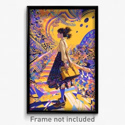Art Poster - Girl Feeling Excited Wearing Thin Yellow Bag (Print)