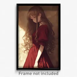 Anime Art Poster - Girl Feeling Miserable Wearing Fantastic Red Dress (Print)