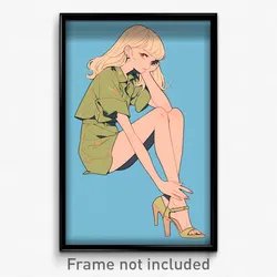 Anime Art Poster - Woman Feeling Pleased Wearing Wooden High Heels (Print)