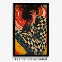 Art Poster - Woman Feeling Shame Wearing Upbeat Checkered Clothes (Print)