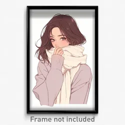 Art Poster - Women Feeling Shy Wearing Plain White Scarf