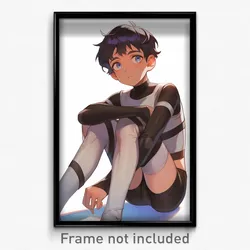Anime Art Poster - Boy Feeling Amazement, Black And White Gradient Legwear