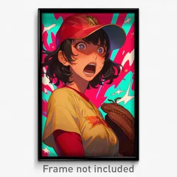 Anime Art Poster - Woman Feeling Astonished, Outstanding Baseball Uniform