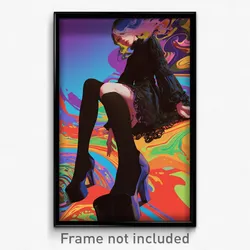 Art Poster - Woman Feeling Excited Wearing Immaculate Black Legwear (Print)
