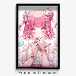 Anime Art Poster - Girl Feeling Helpless, Handmade Cherry Hair Ornament (Print)