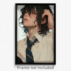 Anime Art Poster - Boy Feeling Dread Wearing Fancy Diagonal Striped Necktie