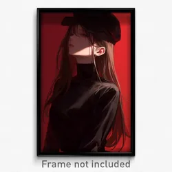 Anime Art Poster - Woman Feeling Hope Wearing Outstanding Black Clothes (Print)