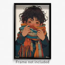 Art Poster - Boy Feeling Shame Wearing Magnificent Striped Scarf (Print)