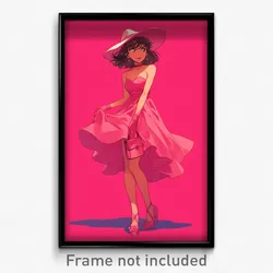 Anime Art Poster - Girl Feeling Assertive Wearing Beautiful Pink (Print)