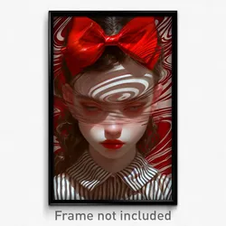 Art Poster - Woman Feeling Bliss Wearing Webbed Red Bow (Print)