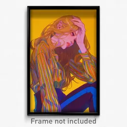 Art Poster - Girl Feeling Numb Wearing Vibrant Pinstripe Shirt (Print)