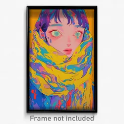 Anime Art Poster - Woman Feeling Disheartened Wearing Old Yellow Scarf (Print)