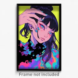 Anime Art Poster - Girl Feeling Sullenness, Acceptable Black Scrunchie (Print)